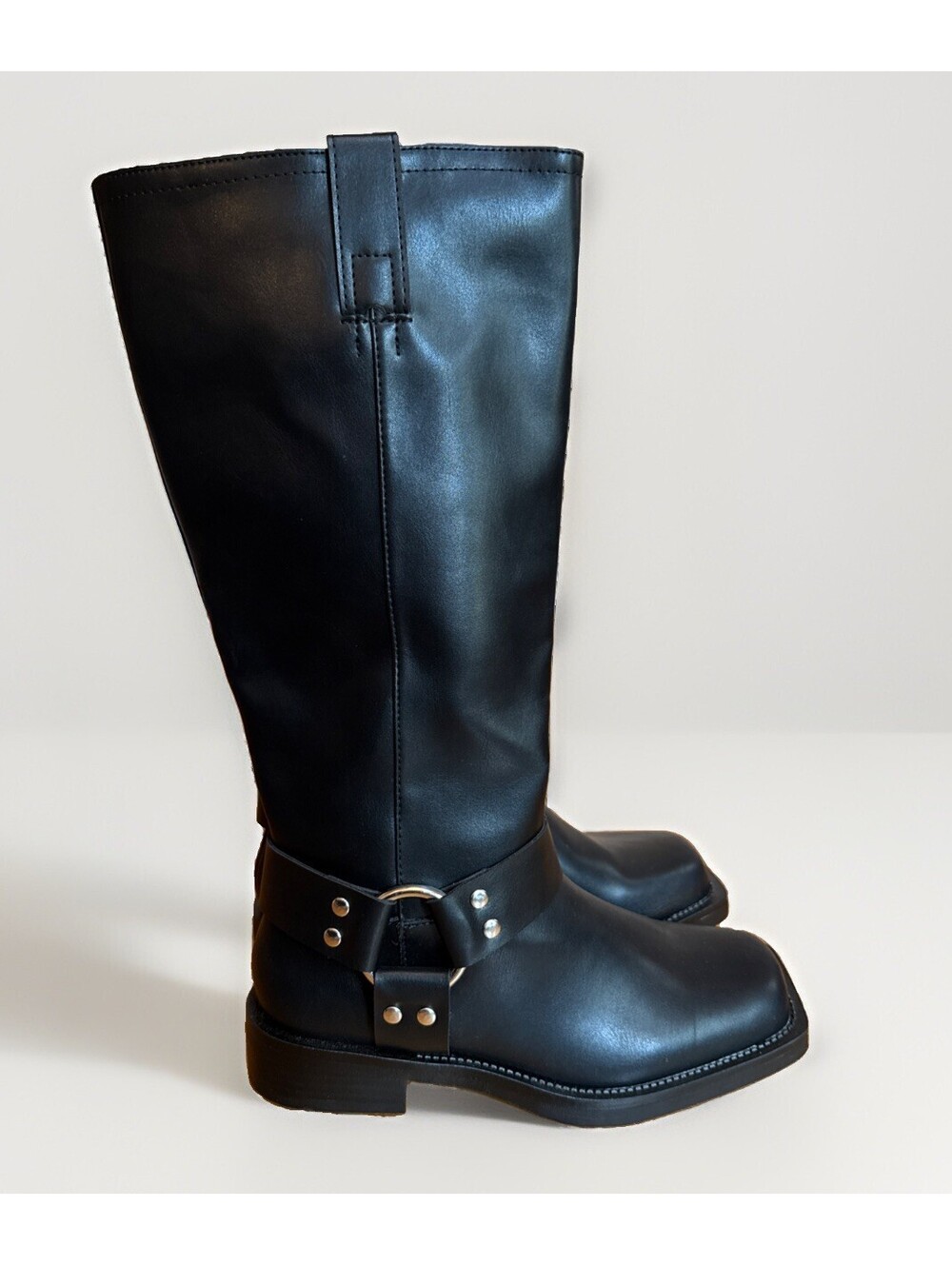 NEW Time Tru Black Biker Motorcycle Riding Square Toe Boots Ladies 9